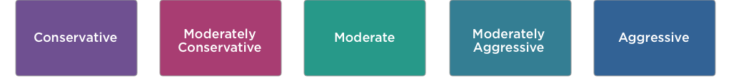 Image showing 5 investor styles. From conservative to aggressive, with moderate at the midpoint.